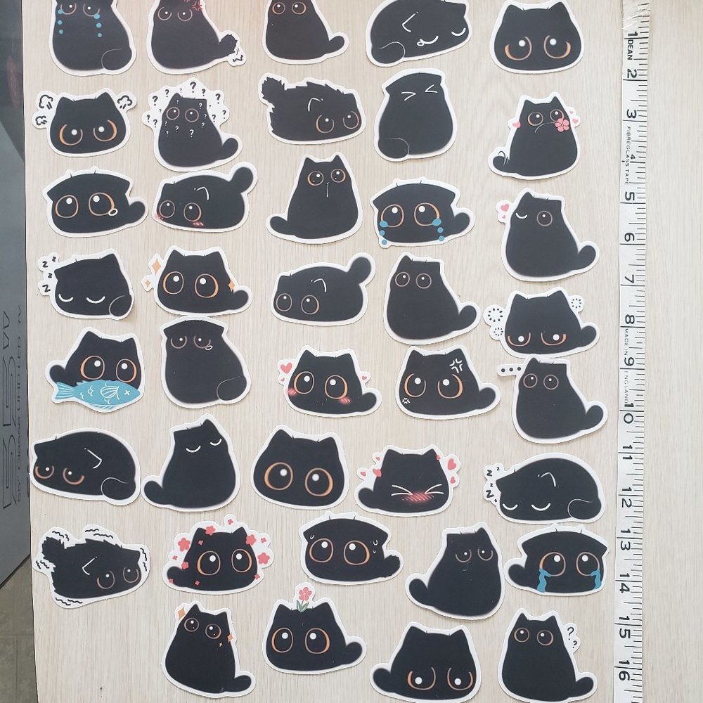 Cute Cartoon Kawaii Emoji Black Cat Stickers